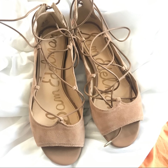 Sam Edelman Nude Suede Lace Up Peep Toe … - Picture 2 of 7